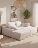 210 cm Oversized Double Chaise Lounge, Corduroy Fabric Sectional Sofa, Cozy Deep Seat Loveseat Sofa with Soft Cushions and Throw Pillows for Living Room Bedroom, No Assembly Required, Beige