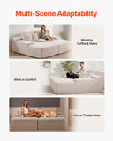 210 cm Oversized Double Chaise Lounge, Corduroy Fabric Sectional Sofa, Cozy Deep Seat Loveseat Sofa with Soft Cushions and Throw Pillows for Living Room Bedroom, No Assembly Required, Beige