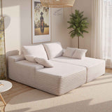 210 cm Oversized Double Chaise Lounge, Corduroy Fabric Sectional Sofa, Cozy Deep Seat Loveseat Sofa with Soft Cushions and Throw Pillows for Living Room Bedroom, No Assembly Required, Beige