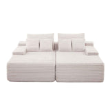 210 cm Oversized Double Chaise Lounge, Corduroy Fabric Sectional Sofa, Cozy Deep Seat Loveseat Sofa with Soft Cushions and Throw Pillows for Living Room Bedroom, No Assembly Required, Beige