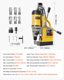 Magnetic Drill 1400W 2878 lbf Mag Drill Press 2 in Boring Diameter 6 Bits Yellow