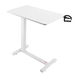 Overbed Table, Mobile Bed Side Table with 4 Hidden Wheels, Height Adjustable Rolling Laptop Desk with Cup Holder, Portable Particleboard Over Bed Desk for Home, Office, Study, White