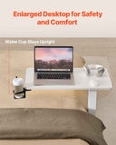 Overbed Table, Mobile Bed Side Table with 4 Hidden Wheels, Height Adjustable Rolling Laptop Desk with Cup Holder, Portable Particleboard Over Bed Desk for Home, Office, Study, White