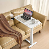 Overbed Table, Mobile Bed Side Table with 4 Hidden Wheels, Height Adjustable Rolling Laptop Desk with Cup Holder, Portable Particleboard Over Bed Desk for Home, Office, Study, White