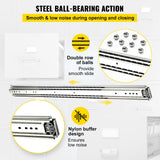 VEVOR Drawer Slides, 1 Pair 42 Inch Heavy Duty Drawer Slides, Ball Bearing Side Mount Drawer Hardware Slides, 500 LBS Load Capacity 3-Section Full Extension Drawer Slides for Smooth Slide, Less Noise