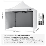 VEVOR Pop Up Canopy Tent Outdoor Gazebo Tent 10x10FT with Sidewalls & Bag White