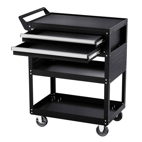 5-Tier Tool Cart with Wheels, 400 lbs Load Capacity, Rolling Work Cart with 2 Drawers & Pegboard, Mechanic Tool Storage Organizer with Locking System for Garage, Warehouse and Repair Shop, Black