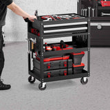 5-Tier Tool Cart with Wheels, 400 lbs Load Capacity, Rolling Work Cart with 2 Drawers & Pegboard, Mechanic Tool Storage Organizer with Locking System for Garage, Warehouse and Repair Shop, Black