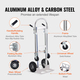 VEVOR Aluminum Hand Truck, 2 in 1, 363 kg Max Load Capacity, Heavy Duty Industrial Convertible Folding Hand Truck and Dolly, Utility Cart Converts from Hand Truck to Platform Cart with Rubber Wheels