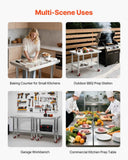 Stainless Steel Table, 60 x 90 cm Food Prep Worktable with Wheels, Kitchen Prep Table with Adjustable Undershelf Workstations for Commercial Kitchen, Restaurant, Hotel and Garage, Outdoor