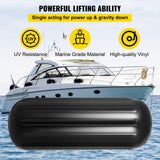 VEVOR Boat Fenders, 10" x 28" Ribbed Fender, 4 Pack Boat Bumpers, Hole Through Middle Ribbed Inflatable Boat Fender with 4 Ropes, for Pontoon Boat Sailboat, Ski Boat, Black
