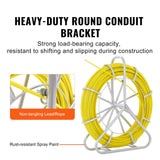 VEVOR Fish Tape Fiberglass, 129.5 m, 6.35 mm, Duct Rodder Fishtape Wire Puller, Cable Running Rod with Steel Reel Stand, 3 Pulling Heads, Fishing Tools for Walls and Electrical Conduit, Non-Conductive