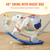 VEVOR 4 in 1 Rocking Horse for Toddlers 1-3 Years, Baby Rocking Horse with Detachable Balance Board, Push Handle and 4 Smooth Wheels, Support up to 80 lbs HDPE Kids Ride on Toy with Sound, Blue