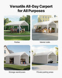 VEVOR Carport Car Canopy 12x20FT Heavy Duty Car Shelter with Sidewalls Grey