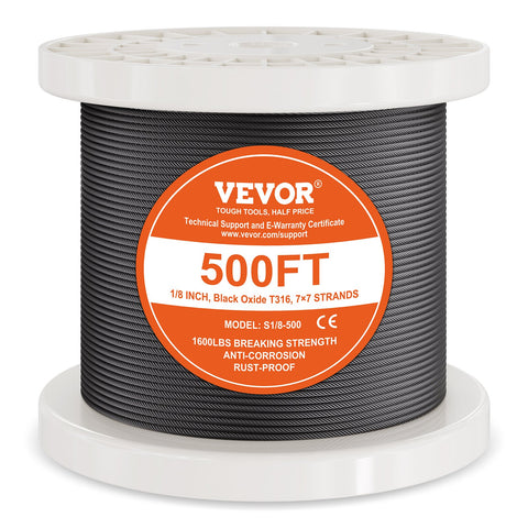 VEVOR T316 Stainless Steel Cable 3.18mm 7x7 Steel Wire Rope 152.4m Cable Railing