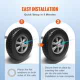 VEVOR Solid PU Run-Flat Tire Wheel, 254 mm, 2-Pack, 81.6 kg Dynamic Load, 99.8 kg Static Load, Flat Free Tubeless Tires and Wheels for Hand Truck, Utility Cart, Dollies, Garden Trailers, Various Carts