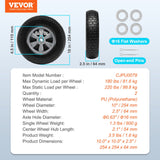 VEVOR Solid PU Run-Flat Tire Wheel, 254 mm, 2-Pack, 81.6 kg Dynamic Load, 99.8 kg Static Load, Flat Free Tubeless Tires and Wheels for Hand Truck, Utility Cart, Dollies, Garden Trailers, Various Carts
