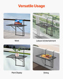 Balcony Hanging Table, 610 x 410 mm Metal Folding Balcony Railing Table, Outdoor Balcony Bar Table for Railings, 5-Level Adjustable, Fit Railing from 1" to 4.7", Serving Table for Patio & Deck