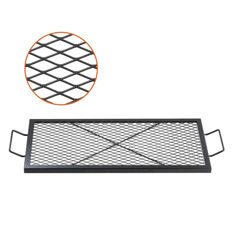 X-Marks Fire Pit Grill Grate, Rectangle Cooking Grate, Heavy Duty Steel Campfire BBQ Grill Grid with Handle & Support X Wire, Portable Camping Cookware for Outside Party Gathering, 81 cm Black