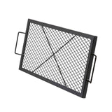 X-Marks Fire Pit Grill Grate, Rectangle Cooking Grate, Heavy Duty Steel Campfire BBQ Grill Grid with Handle & Support X Wire, Portable Camping Cookware for Outside Party Gathering, 81 cm Black