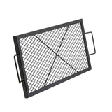 X-Marks Fire Pit Grill Grate, Rectangle Cooking Grate, Heavy Duty Steel Campfire BBQ Grill Grid with Handle & Support X Wire, Portable Camping Cookware for Outside Party Gathering, 81 cm Black