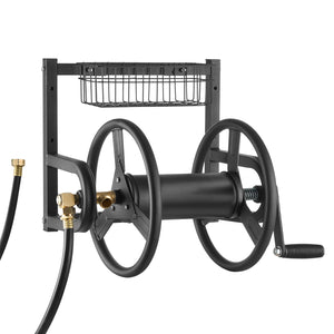 VEVOR Wall Mounted Garden Hose Reel 125ft 5/8 in Metal Hose Reel with Basket