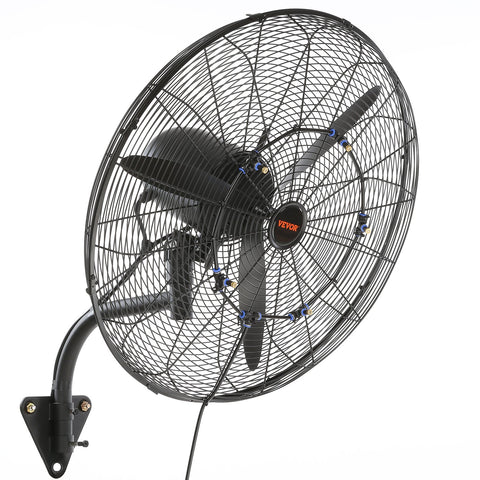 VEVOR Wall-Mount Misting Fan Oscillating Metal Fan 61.6 cm 3 Speed Waterproof