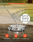 VEVOR 15" Pressure Washer Surface Cleaner 4 Wheels 4000 Max PSI 2 Extended Wands