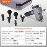 VEVOR Massage Gun Deep Tissue, Percussion Muscle Massager for Athletes - with 8 Speed Levels & 6 Massage Heads, 16V 2500mAh Batteries, Handheld Electric Massage Gun for Pain Relief, Muscle Relaxation