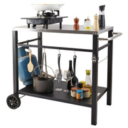 VEVOR Outdoor Grill Dining Cart with Double-Shelf, 85*55cm BBQ Movable Food Prep Table, Multifunctional Stainless Steel Table Top, Portable Modular Carts for Pizza Oven, Worktable with 2 Wheels, Carry Handle