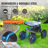 VEVOR Rolling Garden Cart with Seat and Wheels Extendable Steer Handle Blue