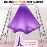 Aerial Yoga Frame & Yoga Hammock, 2950 mm Height Professional Yoga Swing Stand Comes with 12 m Length Aerial Hammock, Max 250 kg Load Capacity Yoga Rig for Indoor Outdoor Aerial Yoga, Purple