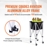 VEVOR Foldable Tennis Ball Hopper, Holds 150 Tennis Balls, Lightweight Aluminum Alloy Tennis Ball Basket Cart with Wheels, Removable Bag, Carry Bag, Portable Sports Teaching Cart for Tennis Player