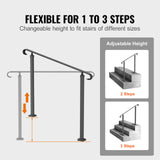 VEVOR Handrails for Outdoor Steps, Fit 1-3 Steps Wrought Iron Handrail, Outdoor Stair Railing, Adjustable Front Porch Hand Rail, Black Transitional Hand railings for Concrete Steps or Wooden Stairs