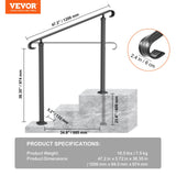 VEVOR Handrails for Outdoor Steps, Fit 1-3 Steps Wrought Iron Handrail, Outdoor Stair Railing, Adjustable Front Porch Hand Rail, Black Transitional Hand railings for Concrete Steps or Wooden Stairs