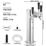 VEVOR Triple Taps Draft Beer Tower Dispenser, Stainless Steel Keg Beer Tower, Kegerator Tower Kit with Pre-Assembled Tubing and Self-Closing Faucet Shanks for Party, Bar, Pub, Restaurant