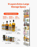 Over the Door Pantry Organizer, 9-Tier Pantry Organization and Storage, Heavy-Duty Steel Hanging Spice Rack, Adjustable Wall Seasoning Shelves, for Home Kitchen Laundry Room Bathroom, Black