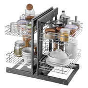 Min 15"W Opening Blind Corner Pull Out Organizer, 2 Tier 4 Shelf Kitchen Cabinet Organizer, Chrome Carbon Steel Storage Basket, Slide Out Storage Organizer, Left & Right Open Compatible