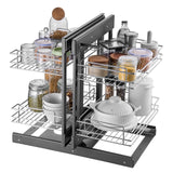 Min 15"W Opening Blind Corner Pull Out Organizer, 2 Tier 4 Shelf Kitchen Cabinet Organizer, Chrome Carbon Steel Storage Basket, Slide Out Storage Organizer, Left & Right Open Compatible