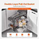 Min 15"W Opening Blind Corner Pull Out Organizer, 2 Tier 4 Shelf Kitchen Cabinet Organizer, Chrome Carbon Steel Storage Basket, Slide Out Storage Organizer, Left & Right Open Compatible