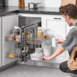Min 15"W Opening Blind Corner Pull Out Organizer, 2 Tier 4 Shelf Kitchen Cabinet Organizer, Chrome Carbon Steel Storage Basket, Slide Out Storage Organizer, Left & Right Open Compatible