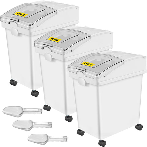 VEVOR Ingredient Bin, 5.2 Gallon / 20 L Capacity Ingredient Storage Bin, 3 Pcs/Set, PP Material Flour Bins On Wheels, White Shelf Ingredient Bin with Scoop and Sliding Lid, Commercial Storage Bins
