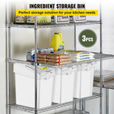 VEVOR Ingredient Bin, 5.2 Gallon / 20 L Capacity Ingredient Storage Bin, 3 Pcs/Set, PP Material Flour Bins On Wheels, White Shelf Ingredient Bin with Scoop and Sliding Lid, Commercial Storage Bins