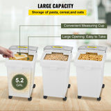 VEVOR Ingredient Bin, 5.2 Gallon / 20 L Capacity Ingredient Storage Bin, 3 Pcs/Set, PP Material Flour Bins On Wheels, White Shelf Ingredient Bin with Scoop and Sliding Lid, Commercial Storage Bins
