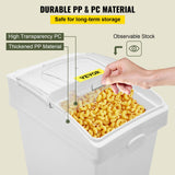 VEVOR Ingredient Bin, 5.2 Gallon / 20 L Capacity Ingredient Storage Bin, 3 Pcs/Set, PP Material Flour Bins On Wheels, White Shelf Ingredient Bin with Scoop and Sliding Lid, Commercial Storage Bins