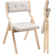 Wooden Folding Chairs with Cushion, Set of 2, Portable Foldable Cushion Chair with Wooden Frame, Modern Padded Dining Chair for Kitchen, Office, Wedding, Party, Dining Room, Easy Assembly, Beige