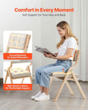 Wooden Folding Chairs with Cushion, Set of 2, Portable Foldable Cushion Chair with Wooden Frame, Modern Padded Dining Chair for Kitchen, Office, Wedding, Party, Dining Room, Easy Assembly, Beige