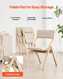 Wooden Folding Chairs with Cushion, Set of 2, Portable Foldable Cushion Chair with Wooden Frame, Modern Padded Dining Chair for Kitchen, Office, Wedding, Party, Dining Room, Easy Assembly, Beige