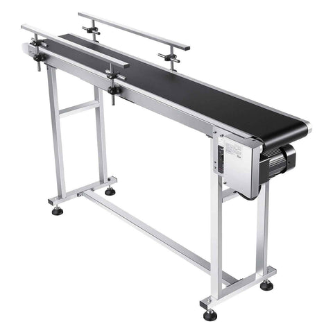 Belt Conveyor, 1498.6 x 198.1 mm Conveyor Table Heavy Duty Stainless Steel Motorized Belt Conveyor for Inkjet Coding Applications Powered PVC Belt Anti-Static Adjustable Speed (Double Guardrail)