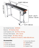 Belt Conveyor, 1498.6 x 198.1 mm Conveyor Table Heavy Duty Stainless Steel Motorized Belt Conveyor for Inkjet Coding Applications Powered PVC Belt Anti-Static Adjustable Speed (Double Guardrail)